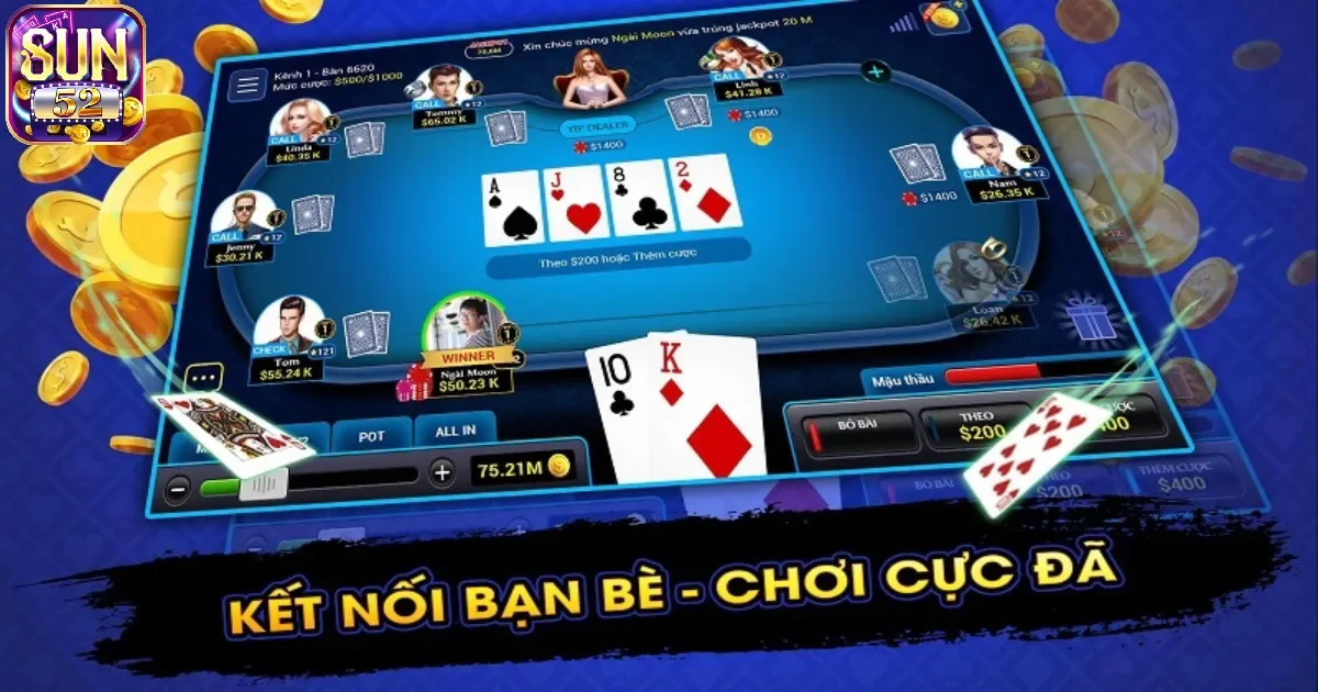 Các vòng cược và quy tắc chia bài trong game bài Poker Sun52 